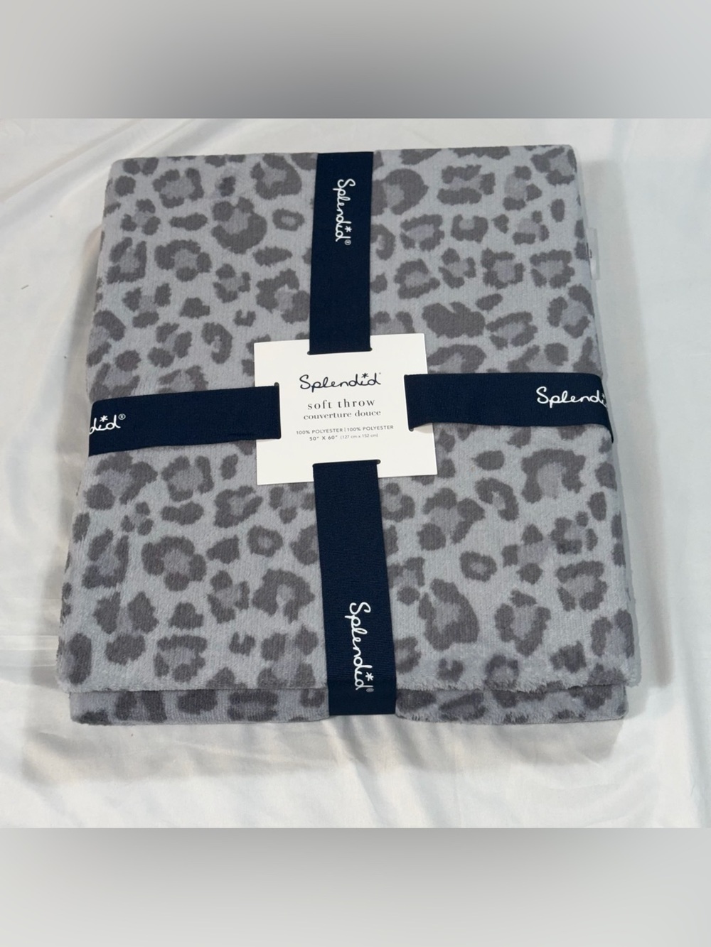 NWT Splendid Gray Leopard Print Plush Throw Blanket 50x60